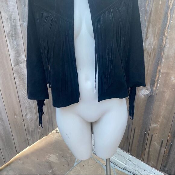 ZARA FRINGED SUEDE BLACK LEATHER JACKET - Picture 10 of 11